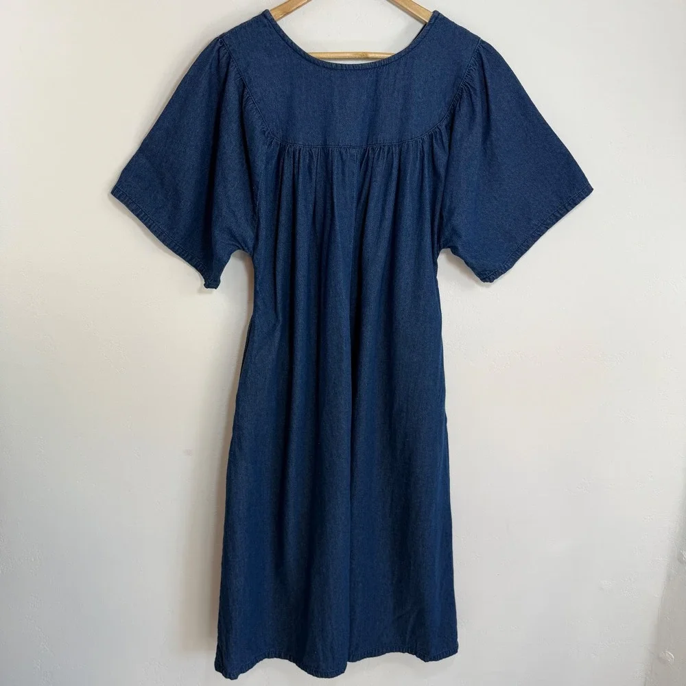 Country Store Embroidered Denim Dress‎ Size M Midi Boho Prairie Cottagecore